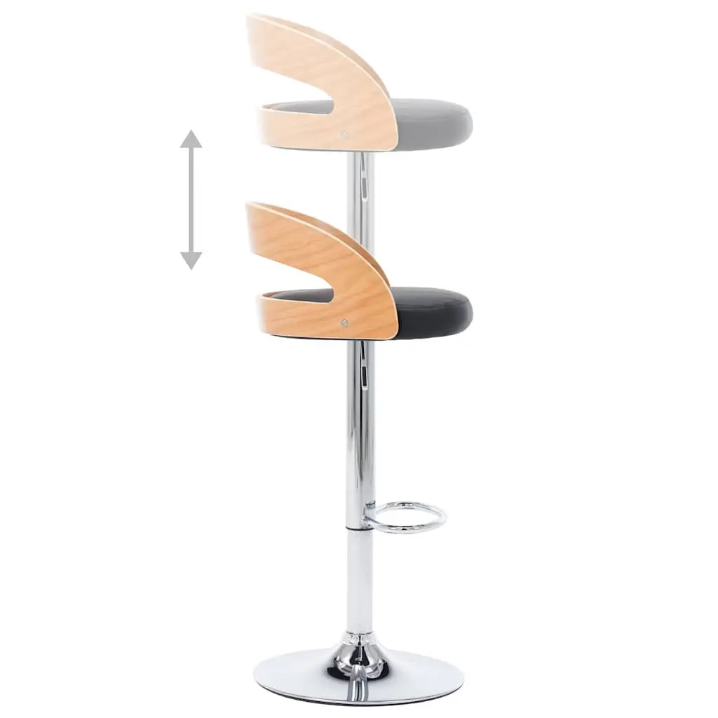 Bar Stools Faux Leather Height Adjustable Black 2 Piece Bentwood Frame