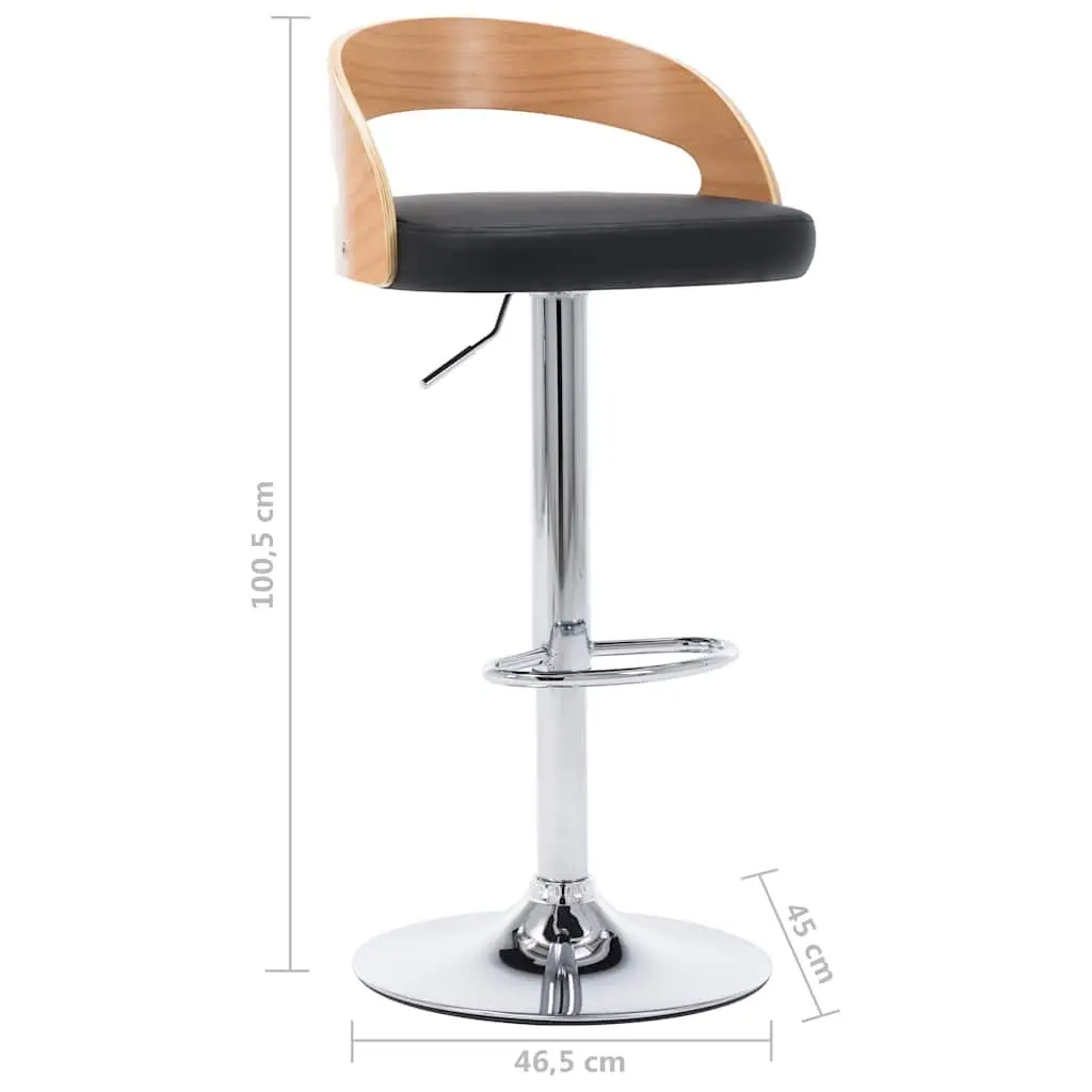 Bar Stools Faux Leather Height Adjustable Black 2 Piece Bentwood Frame