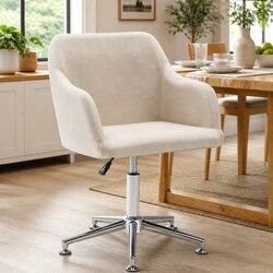 Ergonomic Cream Fabric Swivel Dining Chair with Steel Legs