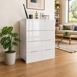 Elegant High Gloss White 8-Drawer Storage Sideboard