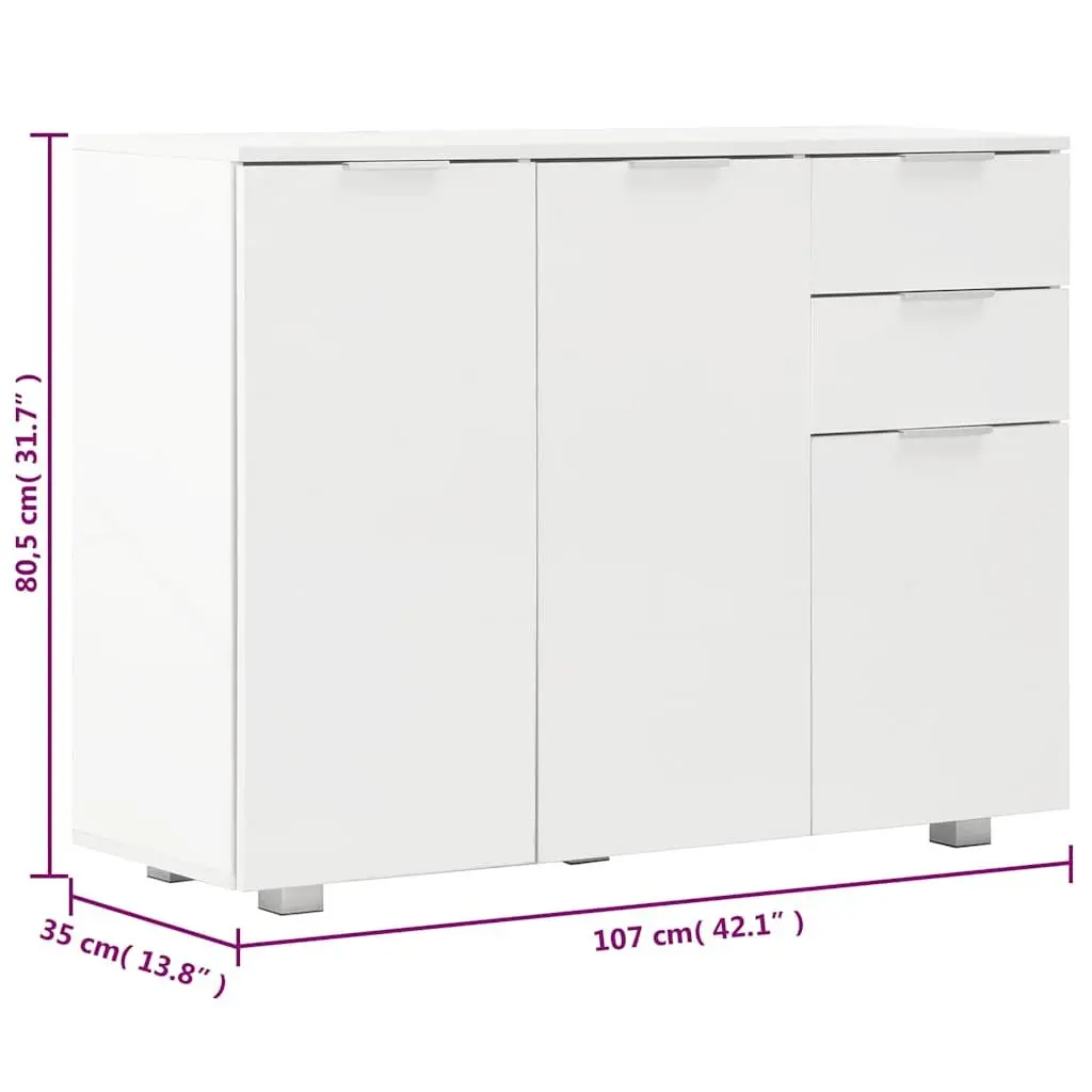 High Gloss White Sideboard with Storage Drawers and Doors