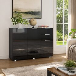 High Gloss Black Sideboard Storage Cabinet 107x35x80.5cm