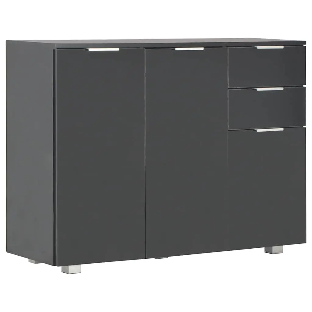 Sideboard Engineered Wood 107x35x80.5cm High Gloss Black Storage Cabinet
