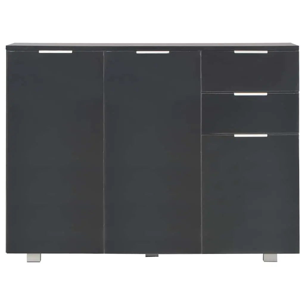 Sideboard Engineered Wood 107x35x80.5cm High Gloss Black Storage Cabinet