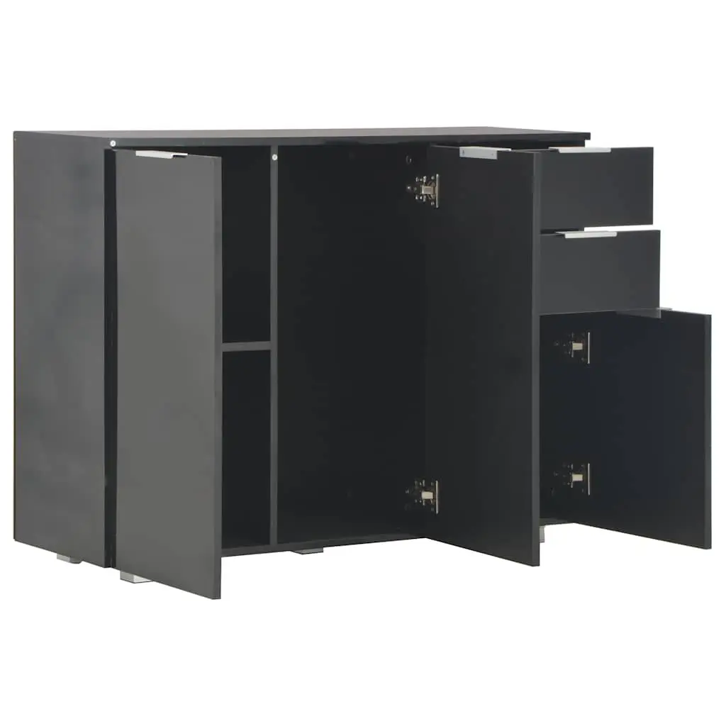 Sideboard Engineered Wood 107x35x80.5cm High Gloss Black Storage Cabinet