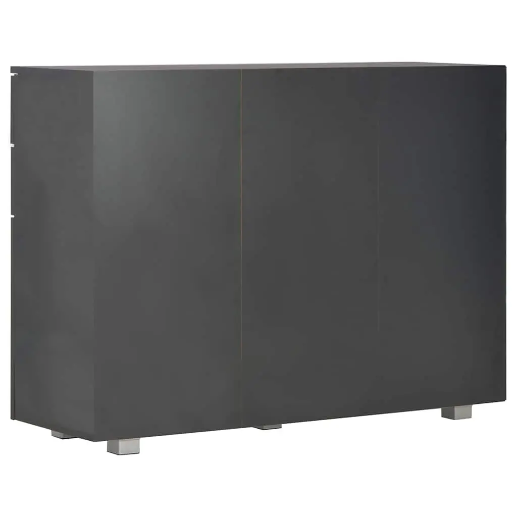 Sideboard Engineered Wood 107x35x80.5cm High Gloss Black Storage Cabinet