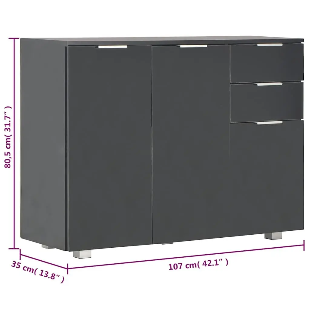 Sideboard Engineered Wood 107x35x80.5cm High Gloss Black Storage Cabinet