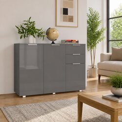 High Gloss Grey Storage Sideboard with Drawers