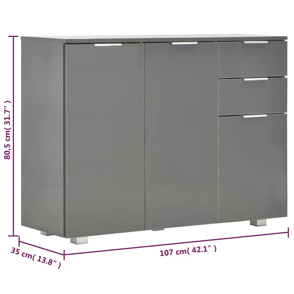 High Gloss Grey Storage Sideboard with Drawers