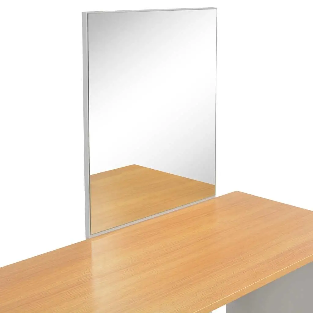 Grey Vanity Makeup Storage with Mirror and Stool