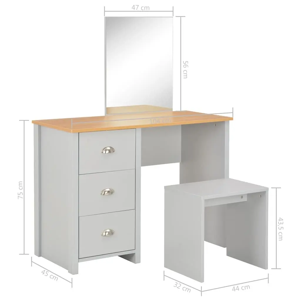 Grey Vanity Makeup Storage with Mirror and Stool