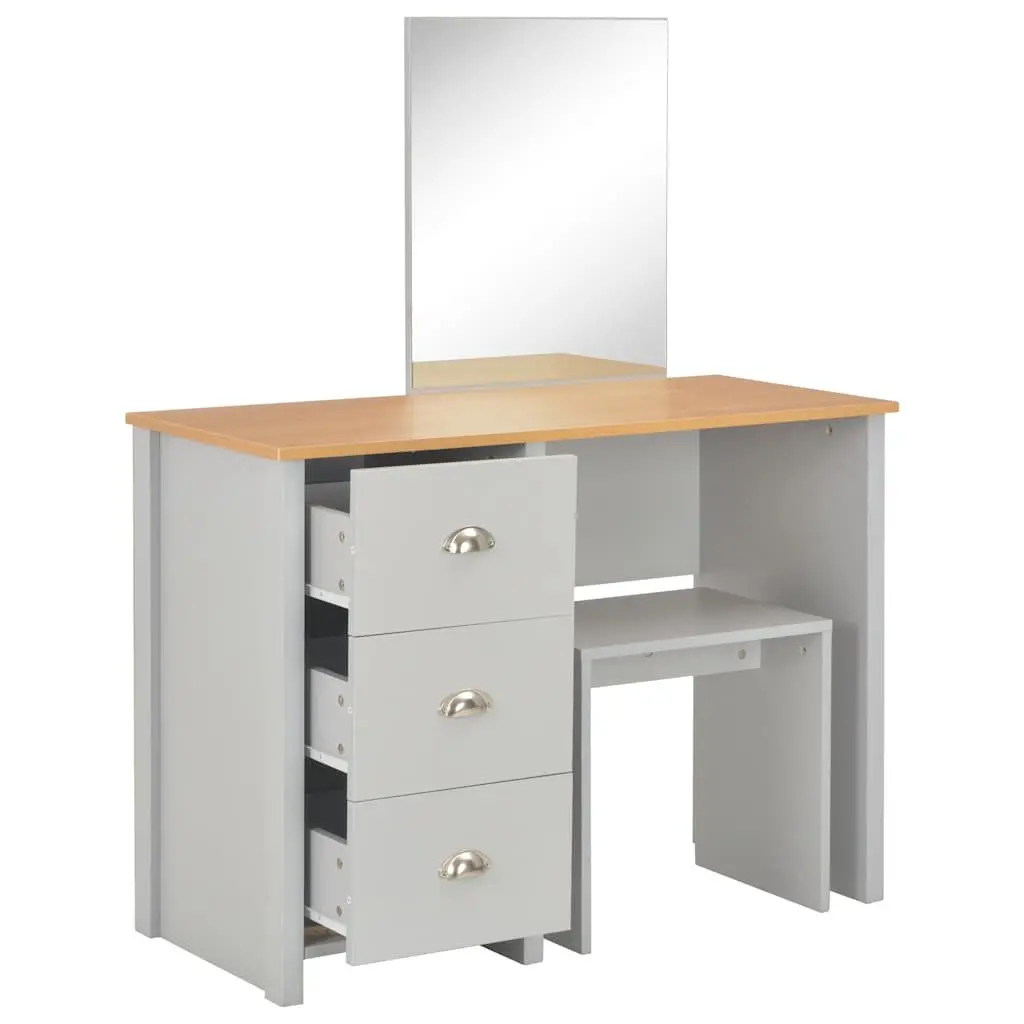 Grey Vanity Makeup Storage with Mirror and Stool