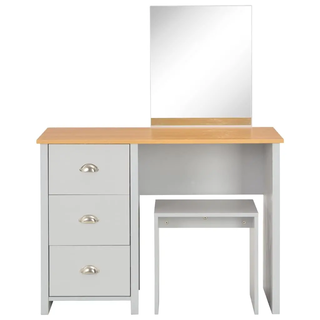 Grey Vanity Makeup Storage with Mirror and Stool