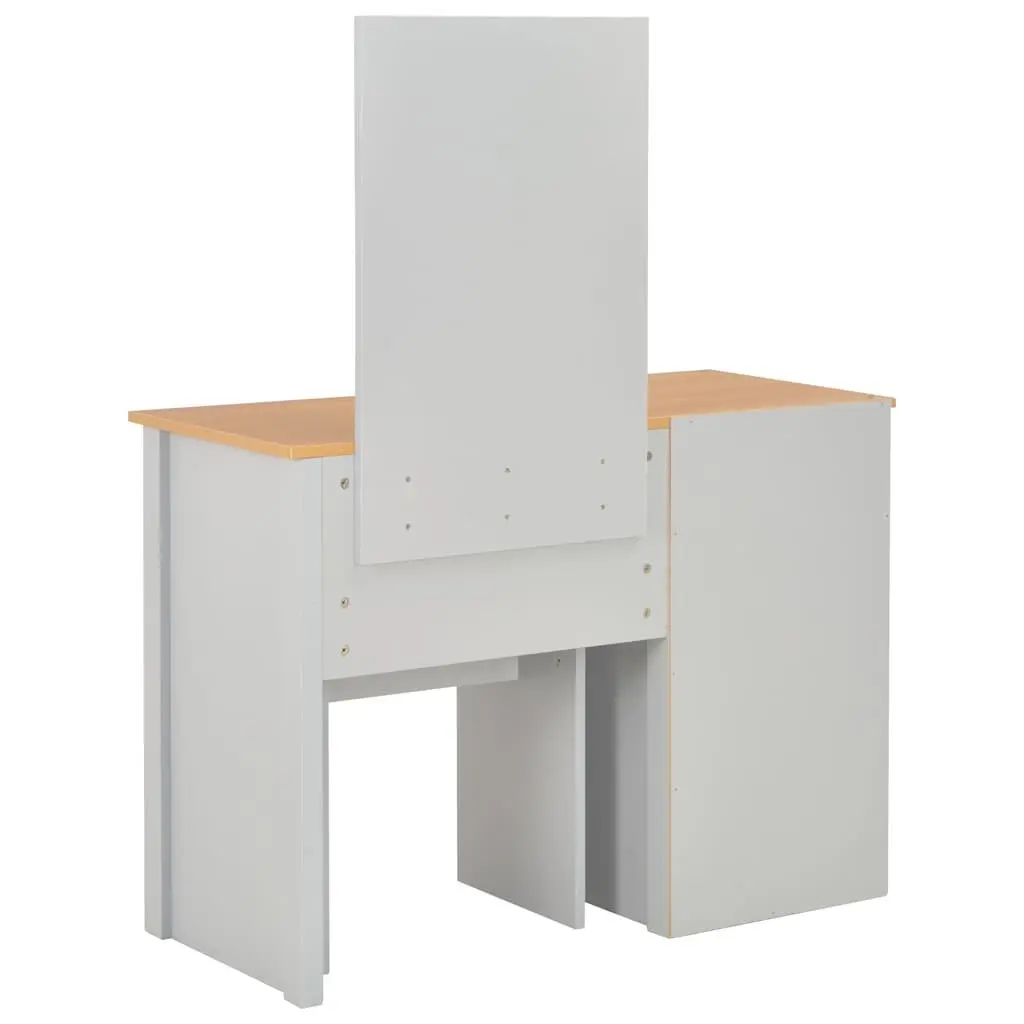 Grey Vanity Makeup Storage with Mirror and Stool