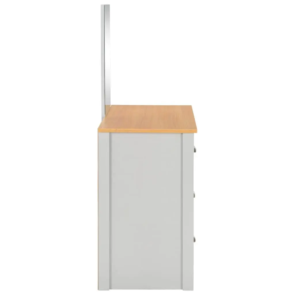 Grey Vanity Makeup Storage with Mirror and Stool