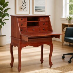 Vintage Brown Wooden Secretary Desk with Storage Drawers