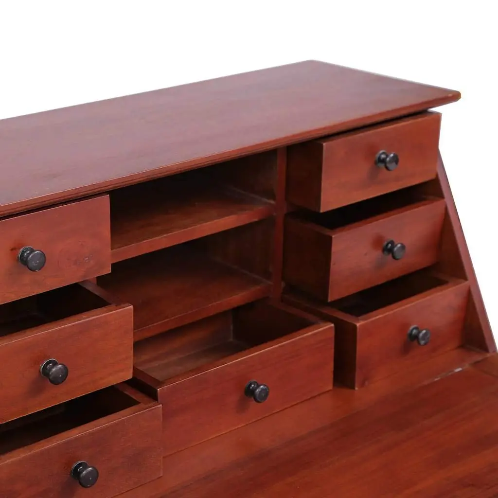 Secretary Desk Brown Wooden Writing Desk Flip Top Compartments Storage Drawers