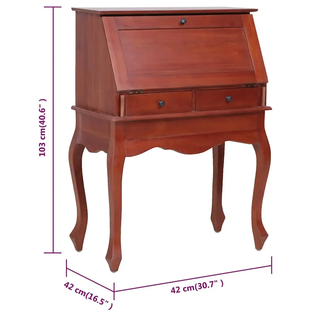 Secretary Desk Brown Wooden Writing Desk Flip Top Compartments Storage Drawers