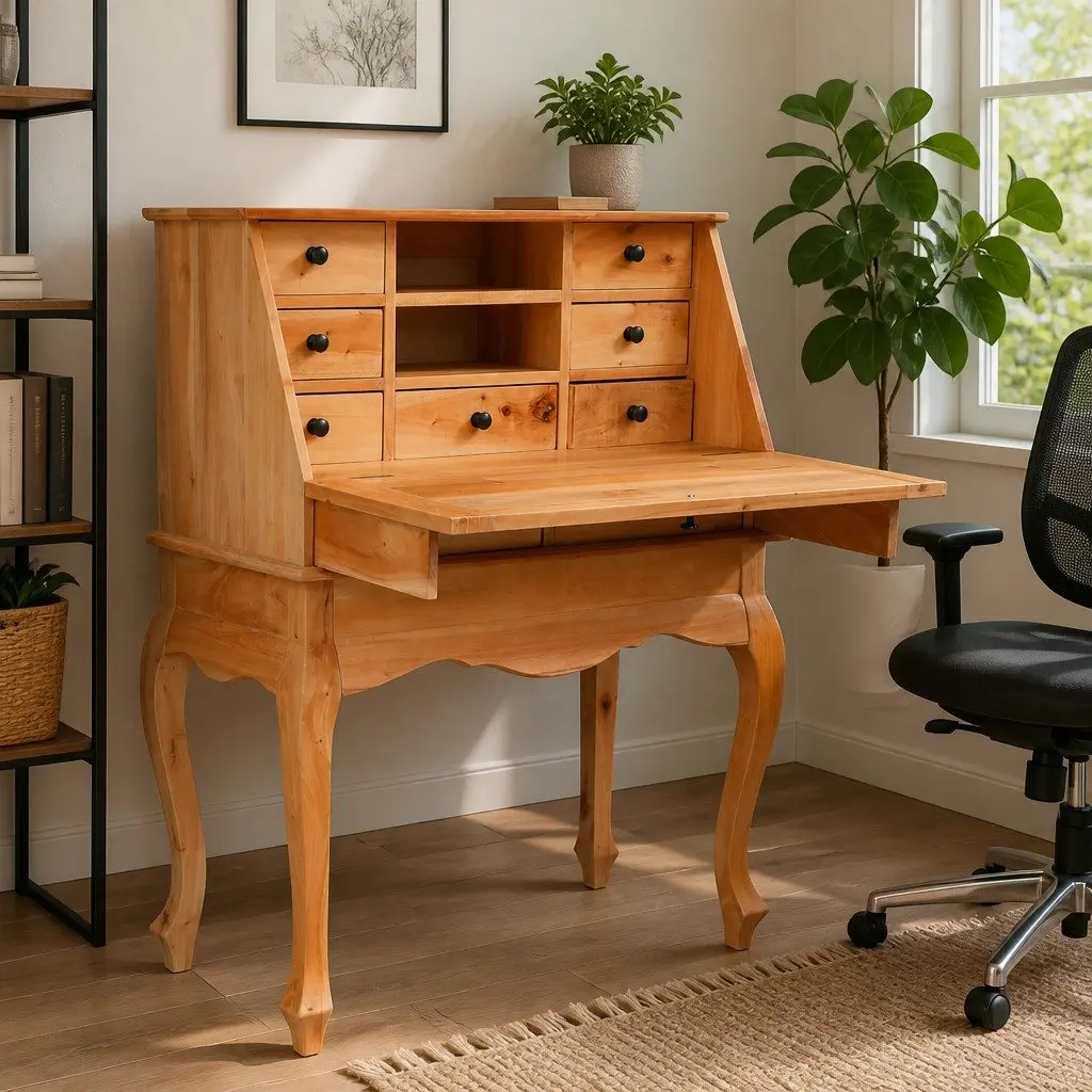 Solid Wood Vintage Secretary Desk with Flip Board