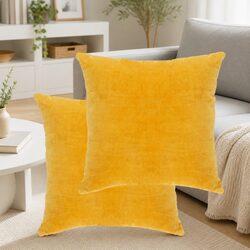Premium Yellow Cotton Velvet Throw Pillows 45x45 cm Set