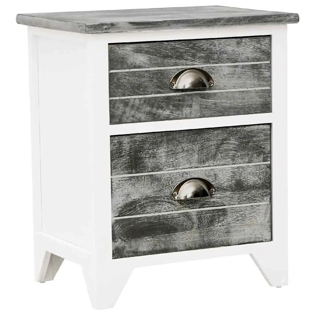 Grey White Nightstand with 2 Drawers