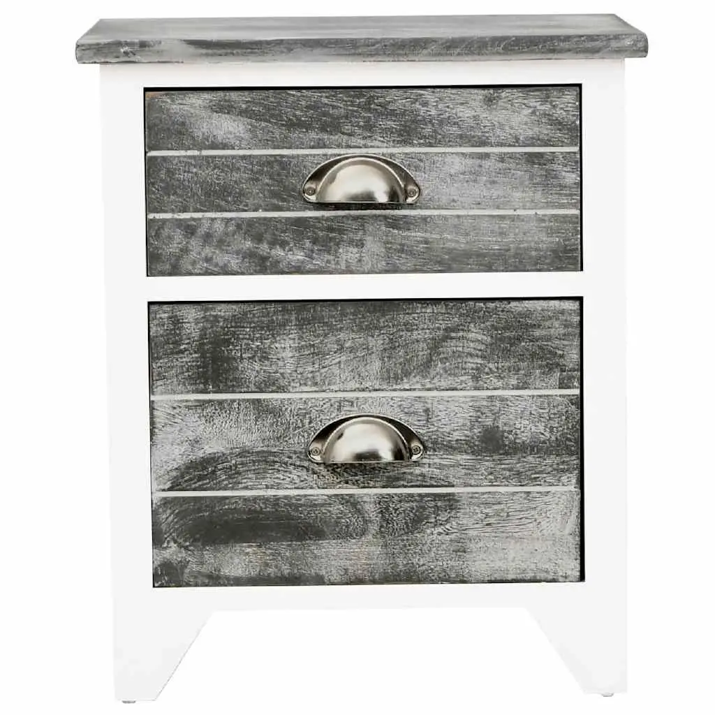 Grey White Nightstand with 2 Drawers