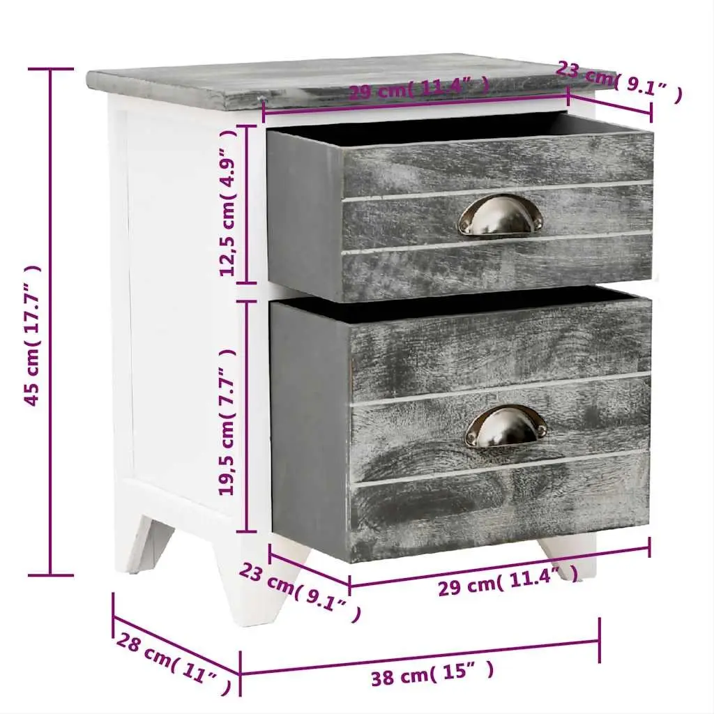 Grey White Nightstand with 2 Drawers