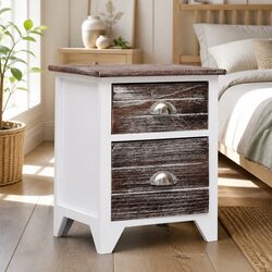 Elegant 2 Drawer Nightstand in Brown and White