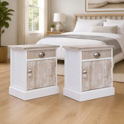 Stylish White Paulownia Wood Nightstand Set of 2