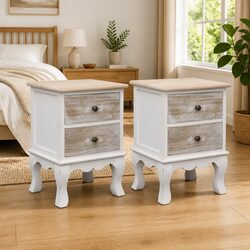 White Wooden Nightstands 2 pcs with Storage Drawers