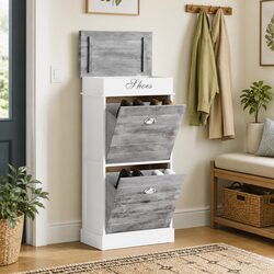 Sturdy Grey Wooden Shoe Cabinet for Organised Storage