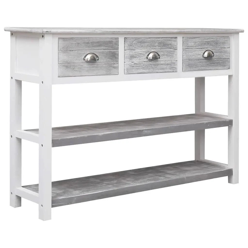 Wooden Sideboard Poplar Wood Paulownia Wood 115 cm Grey 3 Drawers 2 Shelves Console Table