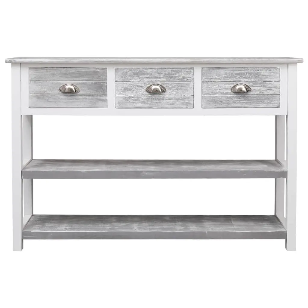 Wooden Sideboard Poplar Wood Paulownia Wood 115 cm Grey 3 Drawers 2 Shelves Console Table