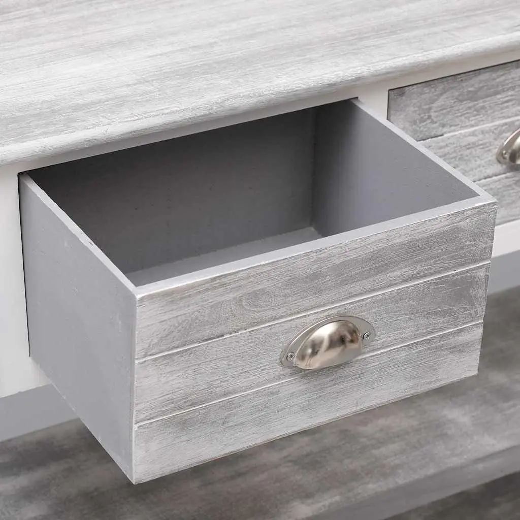 Wooden Sideboard Poplar Wood Paulownia Wood 115 cm Grey 3 Drawers 2 Shelves Console Table