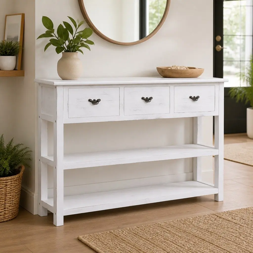 Wooden Sideboard with 3 Drawers and 2 Shelves