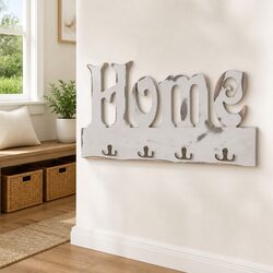 Wall Mounted Coat Rack Home Cutout Design with 4 Hooks White Hanging Organizer