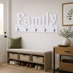 Sturdy Wall Mounted Coat Rack with Family Design 74x29.5cm