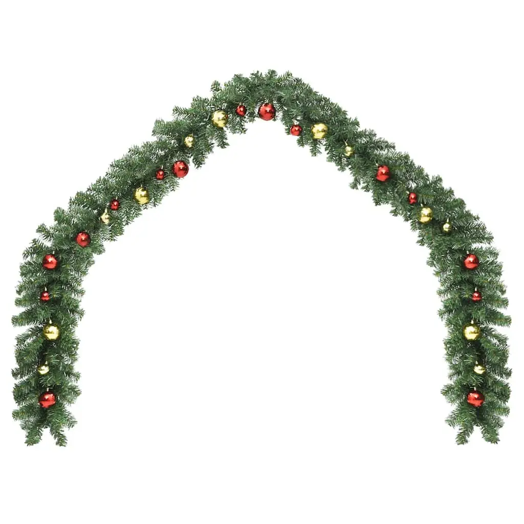 Christmas Garland PVC 5m Green Decorated Baubles Indoor Outdoor Holiday Decoration