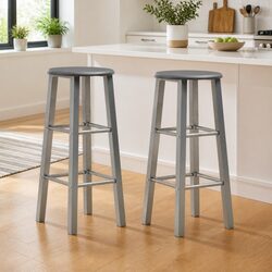 Contemporary Anthracite Bar Stools Set of 2 with Footrests