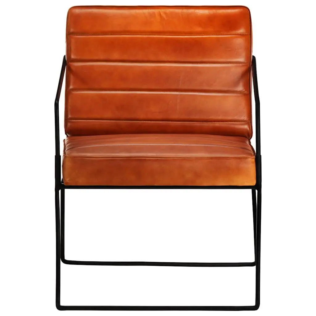 Real Leather Armchair Brown Lounge Chair Comfortable Reading Relaxing Living