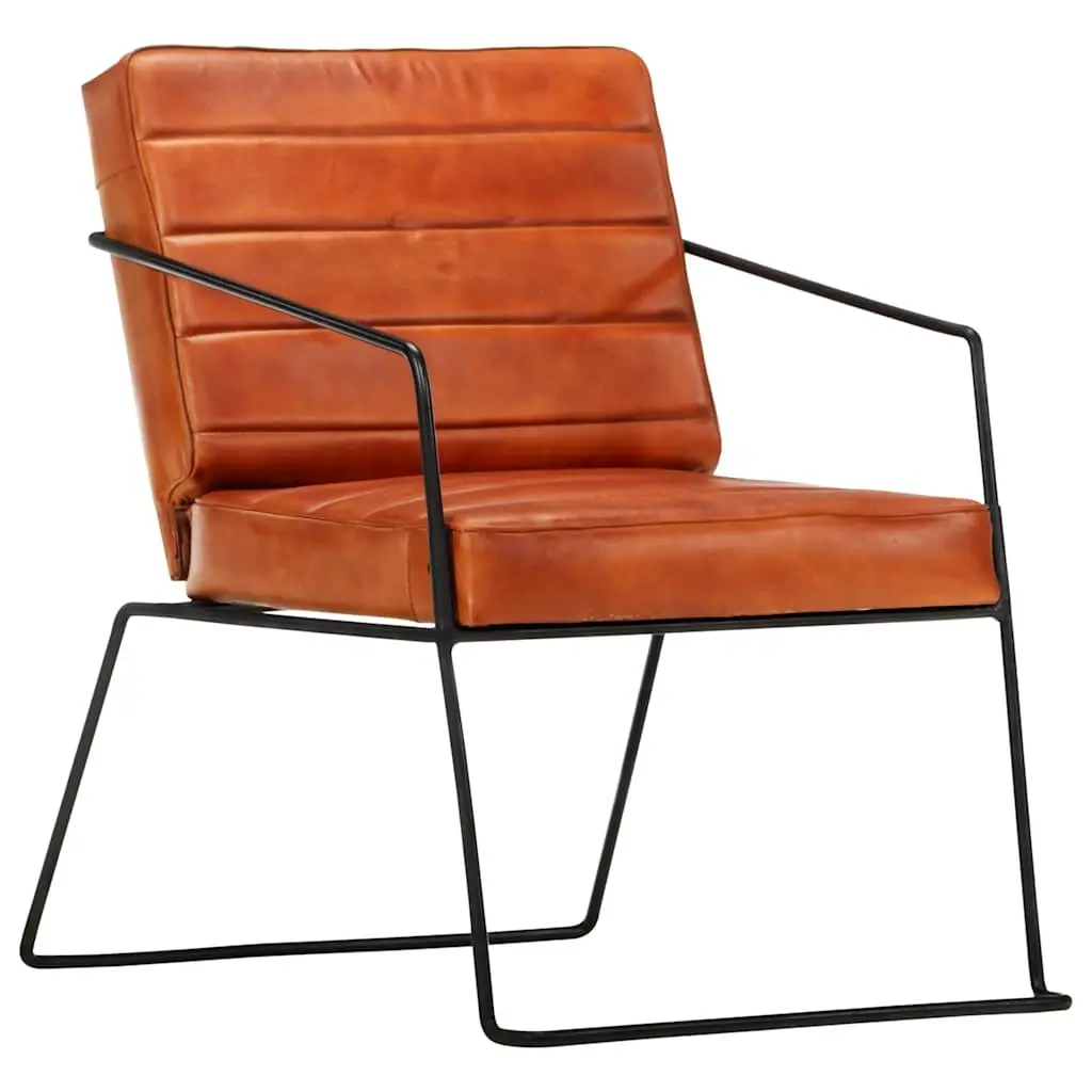 Real Leather Armchair Brown Lounge Chair Comfortable Reading Relaxing Living