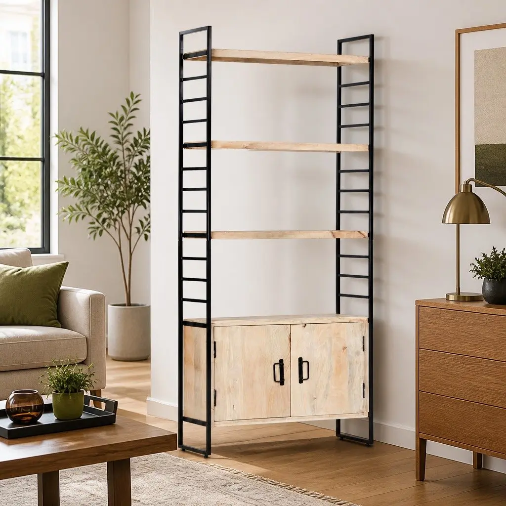 4-Tier Bookcase in Solid Mango Wood