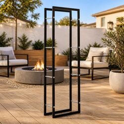 Firewood Rack Steel Log Holder Black Rectangular Storage Heavy Duty Fireplace