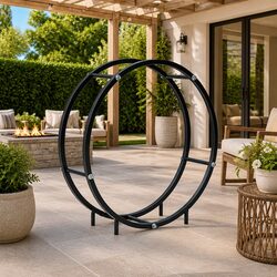 Sturdy Black Steel Firewood Rack for Organized Storage