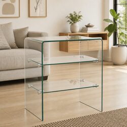 Durable Tempered Glass Coffee Table with 2 Shelves