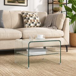 Sturdy Minimalist Coffee Table with Tempered Glass Shelf