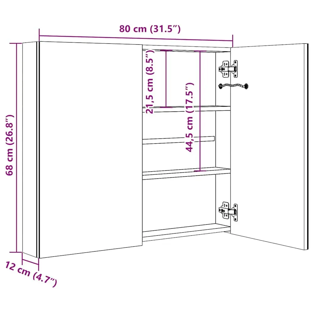 LED Bathroom Cabinet MDF 80x12.2x68cm White