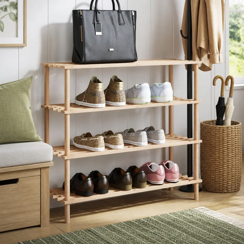 4-Tier Wooden Shoe Rack Solid Fir Wood Beige