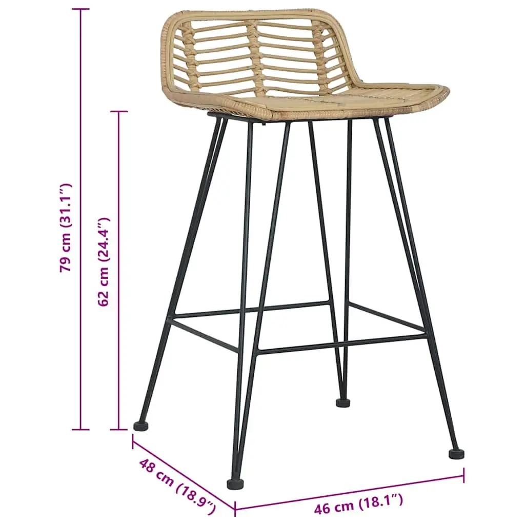 Bar Stools Rattan Brown 2 pcs Counter Chairs Rustic
