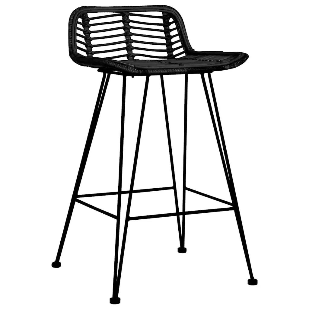 Bar Stools Set 2 pcs Black Rattan Seating Kitchen Counter Pub Chairs
